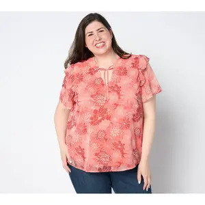 AnyBody Printed Flutter-Sleeve Chiffon Blouse