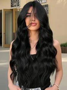 Long Body Wave Wigs for Women, Gorgeous Fluffy Wigs with Curtain Bangs, Synthetic Full Machine Wigs for Party, Daily Use