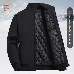 Middle Aged Men's Fashionable Casual Autumn Winter Padded Thickened Cotton Filled Long Sleeve Jacket for Winter Warmth