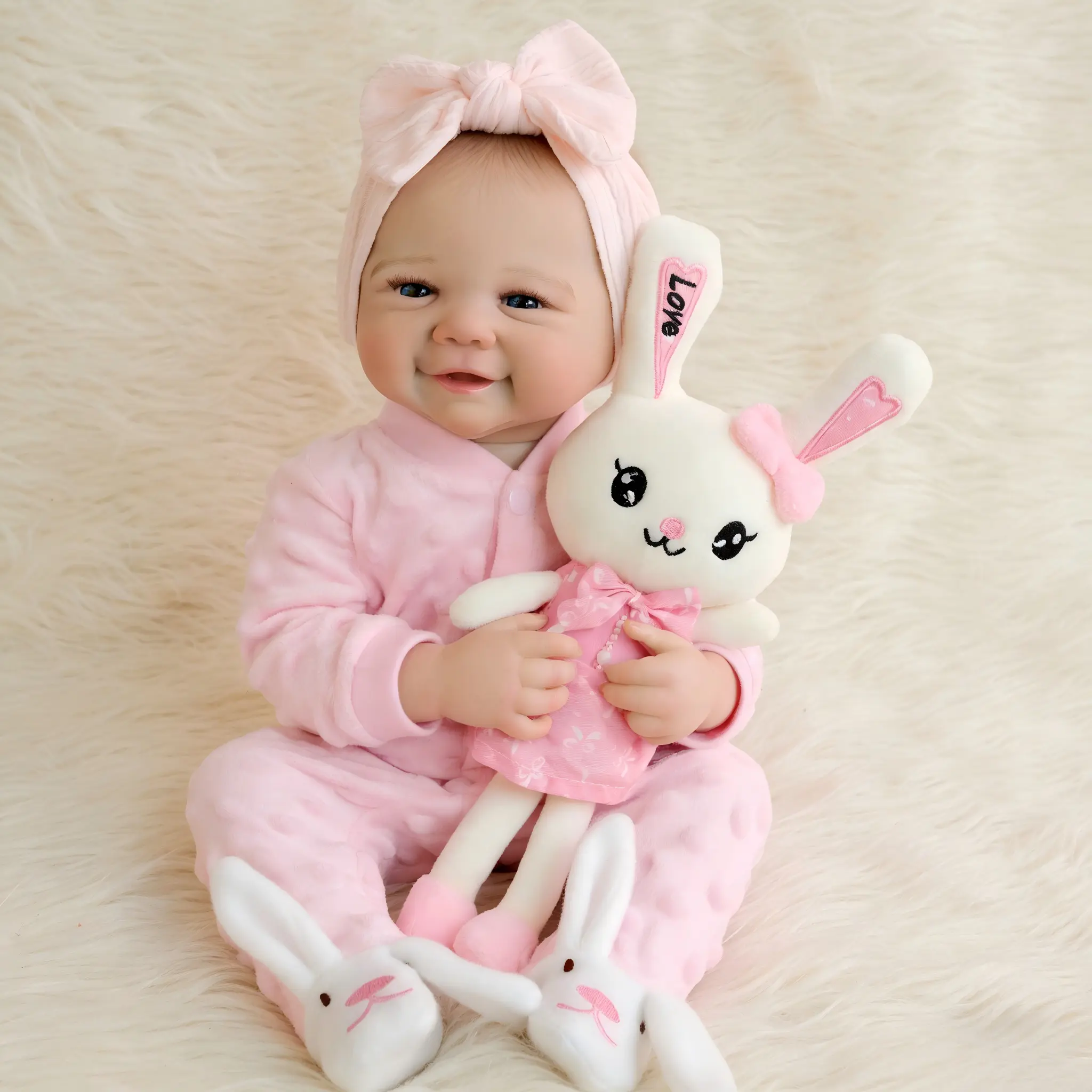 19 in Realistic Newborn Reborn Baby Doll - Adorable Girl Doll, Hand-Painted Full Vinyl, Pink Bunny Outfit, Magnetic Pacifier, Pink Bottle, Diaper, Birth Certificate, Newborn Gift Set in Gift Box Kit, Realistic Newborn Dolls