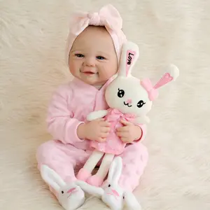 19 in Realistic Newborn Reborn Baby Doll - Adorable Girl Doll, Hand-Painted Full Vinyl, Pink Bunny Outfit, Magnetic Pacifier, Pink Bottle, Diaper, Birth Certificate, Newborn Gift Set in Gift Box Kit, Realistic Newborn Dolls
