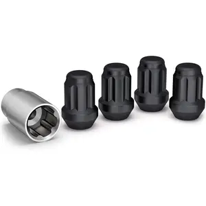 M12x1.5 Thread Lug Nuts for Aftermarket or Factory Wheels - 4 Matte Black Lug Nuts and Key - Bulge Acorn Seating - Carbon Steel for Durable Construction & Easy Installation - 40700SMBT