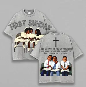 Vintage First Sunday Faith T-Shirt – Oversized Acid Wash Christian Streetwear | Heavyweight Cotton Graphic Pullover for Him & Her
