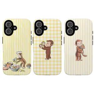 Curious George Tough TPU Phone Case - Cute Yellow Gingham Cartoon Themed Premium Matte Cover, Shockproof, Anti-Fingerprint, Camera Protection Cellphone Accessory for iPhone 17-12 (Pro Max, Pro Plus) & Samsung S25-22