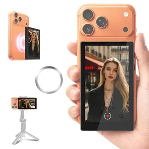 Selfie Monitor Screen for iPhone & Android, Wireless 4K/1080p Magnetic Back Camera Vlog Monitor with 164FT Range, Built-in Speaker for YouTube TikTok Live Streaming