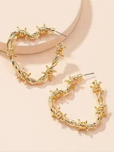 Fashion Thorn Twisted Heart-shaped Design Hoop Earrings, Creative Irregular Design Hoop Earrings, Retro Elegant Plain Hoop Earrings for Women As Gift
