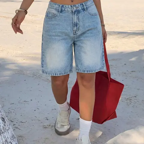 Women's Tall Low-Rise Casual Basic Denim Shorts, Slim-Fitting Plain Pattern Jean Shorts for Summer, Fashionable & Versatile Shorts, Teen Jean Shorts