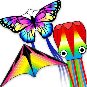 3 Pack Easy to Fly Kites for Adults & Kids Ages 4-8, Beginner Beach Kites with Handle & 328ft Kite String, Best Outdoor Toy Gift for Boys Girls (Grassland, Butterfly, Octopus)
