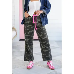 Restock! Camo Print Pants with Pink Braided Belt Detail