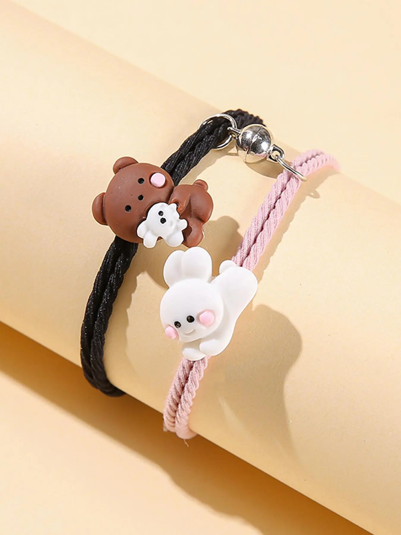 Cute Bear & Rabbit Design Magnetic Bracelet, Fashionable Couple Bracelet for Women & Men, Trendy All-match & Exquisite Jewelry for Birthday Gift, Trendy Jewellery Accessories