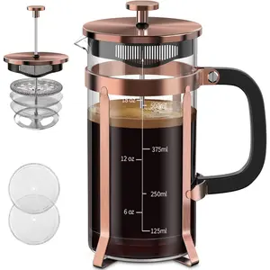 21 Ounce Copper French Press Coffee Maker 304 Stainless Steel 4 Filter Borosilicate Glass