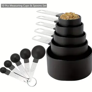 1 Set Measuring Cups And Spoons -10pc Stackable Stainless Steel Handle Accurate Tablespoon For Measuring Dry And Liquid Ingredients Small Teaspoon With Plastic Head - Kitchen Accessories - For Baking & Cooking Enthusiasts - Perfect Gift for Housewarming