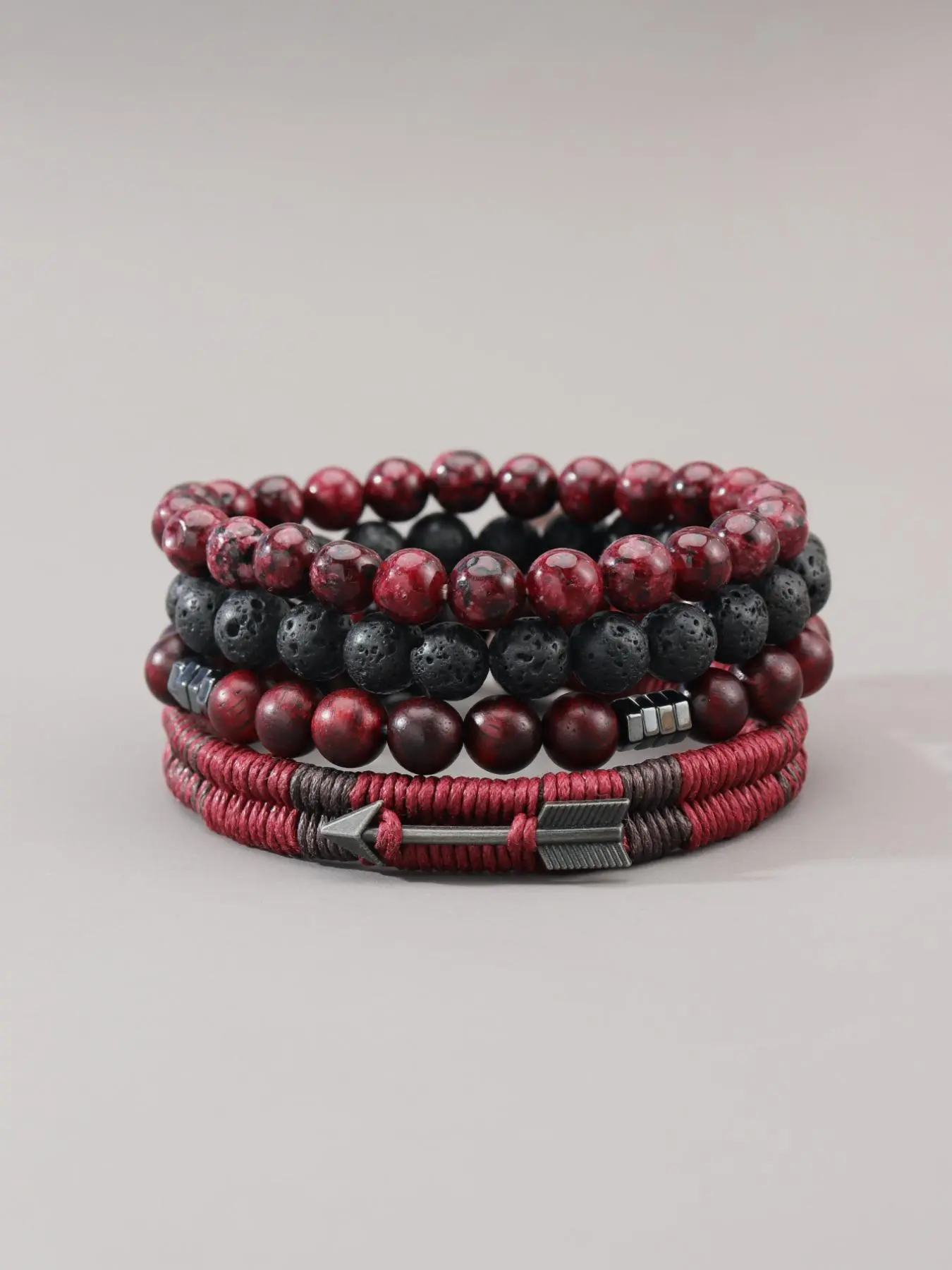 Men's Street Trend Beaded Bracelet Sets, Bangle Bracelet Set, 4pcs Vintage Retro Trendy Drawstring Bracelet, Gorgeous Fashionable Jewelry As Birthday Gift for Boyfriend, Stackable Bracelet, Stacking Bracelet, Bangles Bracelets Set, Stacked Bracelets