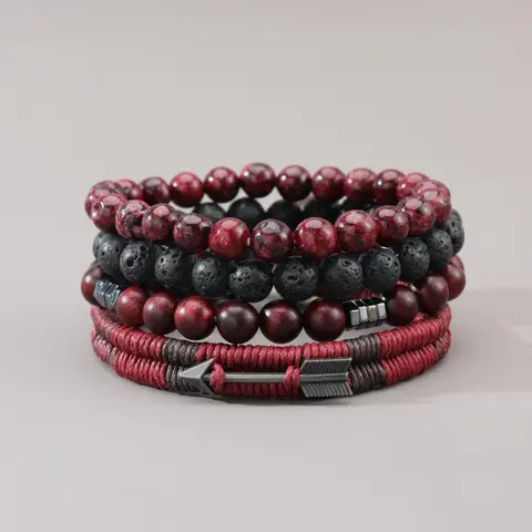 Men's Street Trend Beaded Bracelet Sets, Bracelet Combination Set, Bangle Bracelet Set, 4pcs Vintage Retro Trendy Drawstring Bracelet, Jewelry As Birthday Gift for Boyfriend, Stackable Bracelet