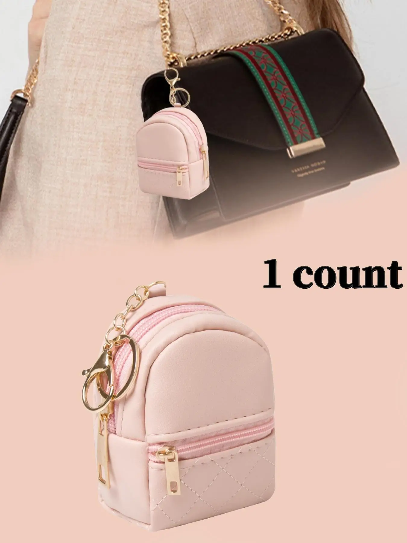 Mini Backpack Shaped Pink Bag Charm, Portable Key/earphone/data Cable Storage Bag, Multi-functional Lipstick Storage Bag for Women & Girls