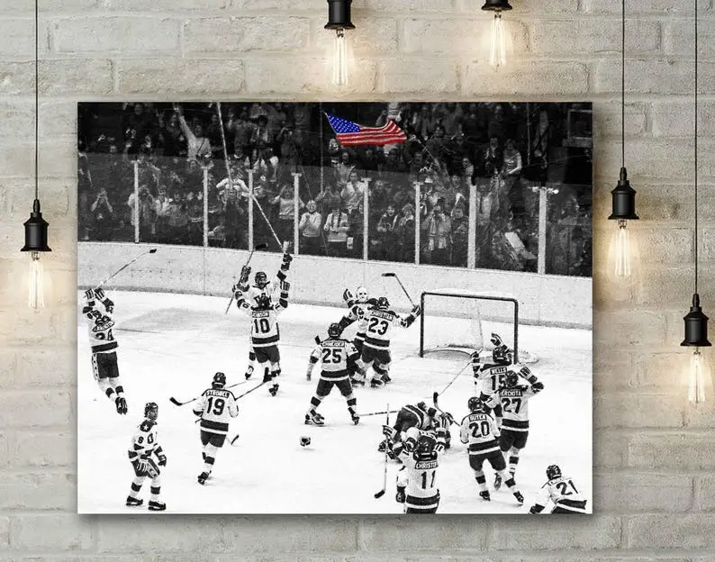 US Winter Olympic Hockey Themed 1-Piece Artistic Photo Paper Wall Art Print - 11x17,12x18 Multi-Size Sports Theme Decor, Miracle on Ice PA Man Cave Decoration, Gift with Included Shipping Tube