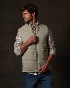 Matte Coated Shell Puffer Vest in Abbey Stone