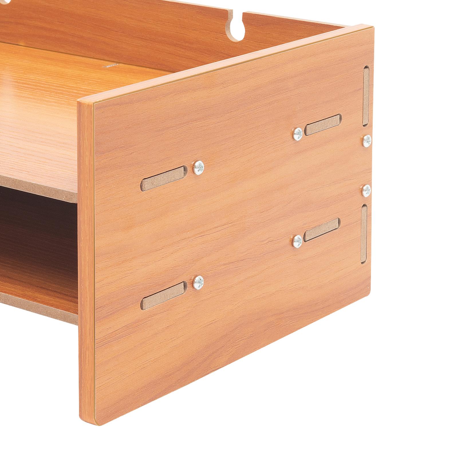 3-Drawer Computer Monitor Stand with Lockable Drawer & Side Cabinet, Wooden Desktop Organizer Riser with Phone Holder & Keyboard Storage, Ergonomic Eye Level Lift for Home Office Desk