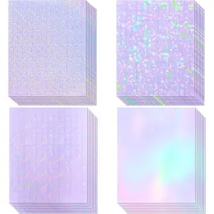36 Sheets Holographic Sticker Paper Transparent Holographic Vinyl Laminate Film Clear Waterproof Self Adhesive Lamination Sticker Paper with Gem Dot Colorful Star Patterns 8.5x11 inch