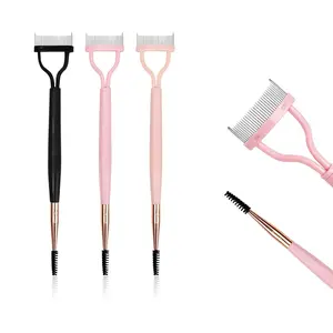 Eyelash Comb and Separator Tool 3-Pack, Stainless Steel Mascara Brush with Protective Cap, Clump-Free Lashes & Groomed Brows, Dual Ended Makeup Brush for Travel
