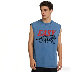 Men's vintage washed pure cotton vest，Retro washed pure cotton vest, featuring a universalprinted design suitable for both men and women, and canbe worn all year round. Casual Casual Fabric Menswear Streetwear Breathable Distressed Soft