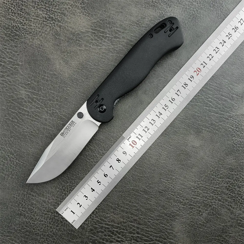 EDC outdoor folding knife, Outdoor camping knives, 440C blade, nylon fiber handle, teardrop-shaped blade, matte black handle with anti-slip texture, a versatile, durable knife for outdoor activities such as camping, Survival Gear