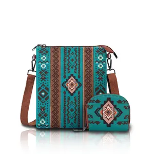 Bohemian Western Purse Set for Women, 2PCS Vintage Crossbody and Shoulder Bags with Retro Prints, Lightweight Travel Handbags