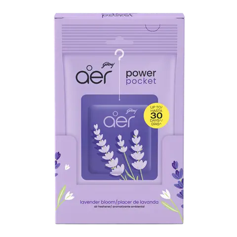 Godrej Aer Power Pocket Lavender Bloom Hanging Air Freshener (Pack of 6) - Serene Provence Soft Sunset Aromatic Ambiance, Calming Home Fragrance for Bedrooms & Shoe Racks, Long-Lasting Scent, Simple to Use, Responsible Design Home Care Supply