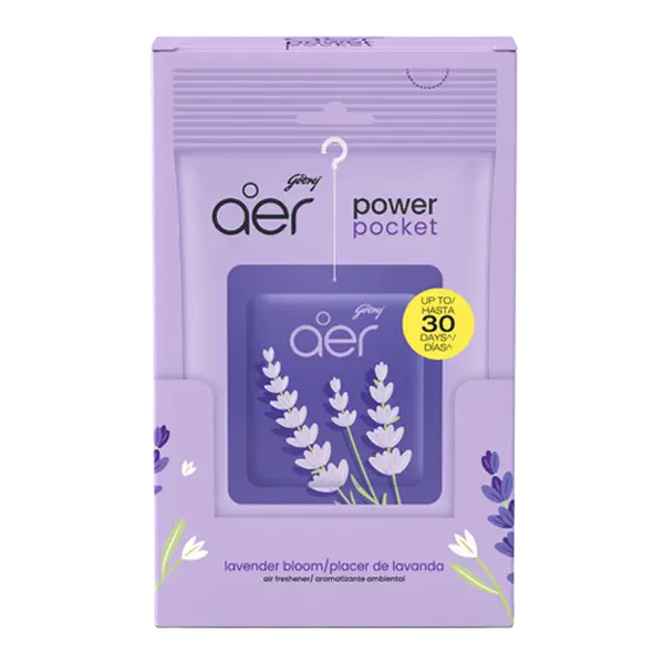 Godrej Aer Power Pocket Lavender Bloom Hanging Air Freshener (Pack of 6) - Serene Provence Soft Sunset Aromatic Ambiance, Calming Home Fragrance for Bedrooms & Shoe Racks, Long-Lasting Scent, Simple to Use, Responsible Design Home Care Supply