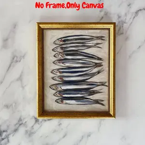 Sardine Fish Pattern Animal Design Unframed Painting Artwork, Modern Canvas Wall Art, Wall Decor for Home Living Room Bedroom, Home Decor, Home Decor Accessory, Room Decor, Bedroom Accessories, Ornaments
