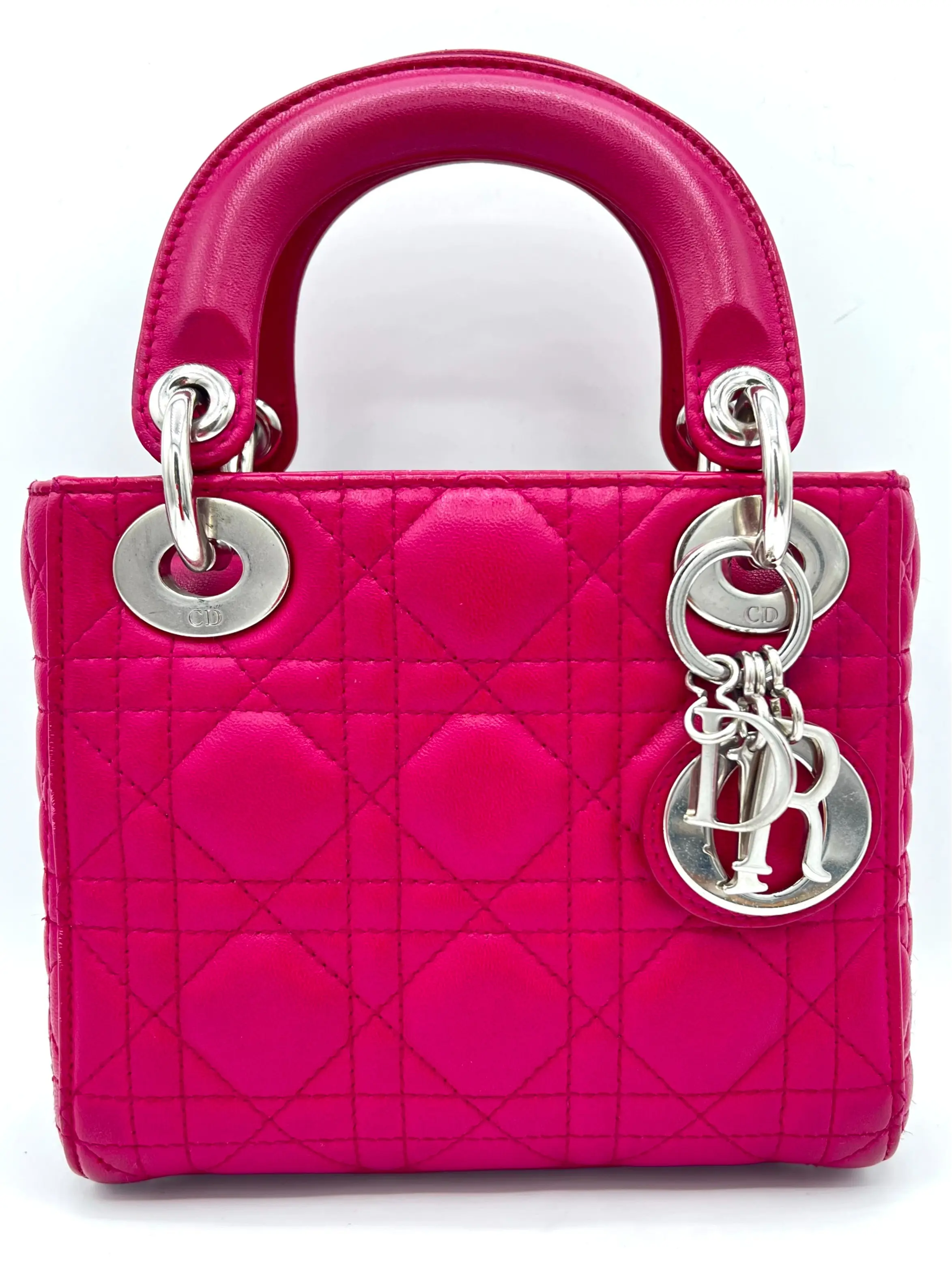 Pre-owned Dior Lambskin Shoulder Bags LADY SMALL FUCHSIA