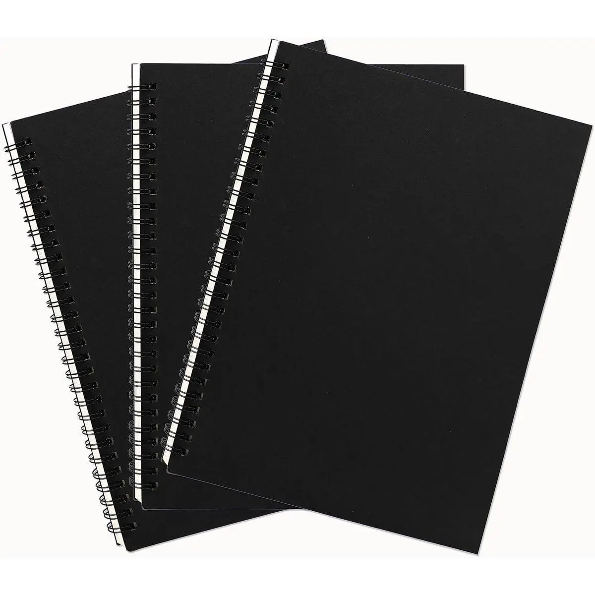 10 inch x 7.5 inch, 100GSM, Blank Spiral Notebook, 3-Pack, Soft Cover, Sketch book, 120 Pages / 60 Sheets, (Black)