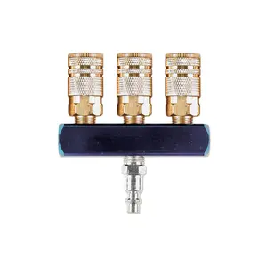 Primefit M1401A-5 0.25 x 0.37 in. Automotive Style 3-Way Round Manifold with 3 Couplers, Plug