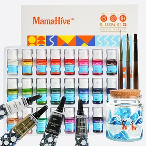 MamaHive 24-Color Glass Painting Kit DIY Art Set for Kids & Adults Includes Line Pens Filler Paints Brushes Palette Acrylic Frame Non-Toxic Safe Bright Colors Craft Christmas gift beginner's set
