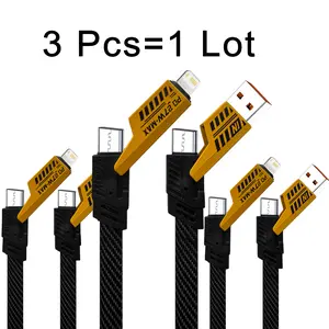 4-In-1 USB-C Charging Cable Set, PD Dual Head Type-C Fast Charger & Data Sync, Flat Braided Wire, Compatible with Laptop iPhone iPad Macbook Samsung, Type C Portable