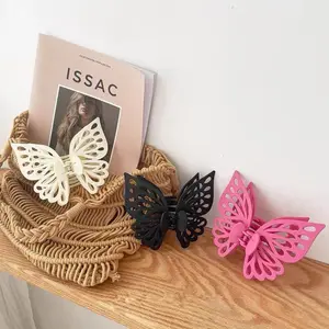 3-pack Multifunctional Butterfly Double-Layer Hollowed-Out Hair Accessories/Claw-Shaped Hair Clips | Matte Solid Color Plastic Material | Suitable for various hairstyles and updos. 4.3-inch Large Claw Clips short