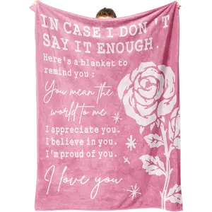 Romantic Gifts for Her, I Love You Blanket, Anniversary, Birthday Gifts for Women, Girlfriend, Wife, Soft Throw Blanket with Rose Print 50” x 60''