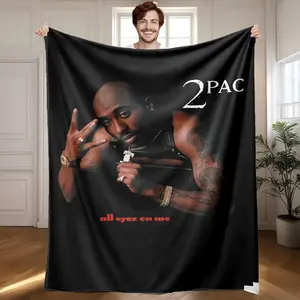 1 piece 2Pac classic album "All Eyez on Me" cover themed flannel blanket - Super soft fluffy flannel blanket, suitable for sofas and beds, all-season use, modern design, digitally printed pattern, 100% polyester material, machine washable, suitable