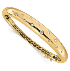 Sparkle Storm! Scattered Diamond Hinged Bangle in Simulated Gold