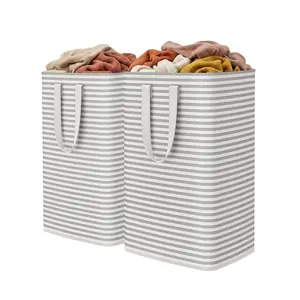 2 Pack Laundry Basket, Collapsible Clothes Hamper with Reinforced Handles, Freestanding Waterproof Design for Bedroom and Laundry Room