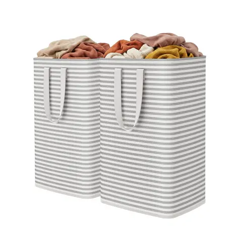2 Pack Laundry Basket, Collapsible Clothes Hamper with Reinforced Handles, Freestanding Waterproof Design for Bedroom and Laundry Room