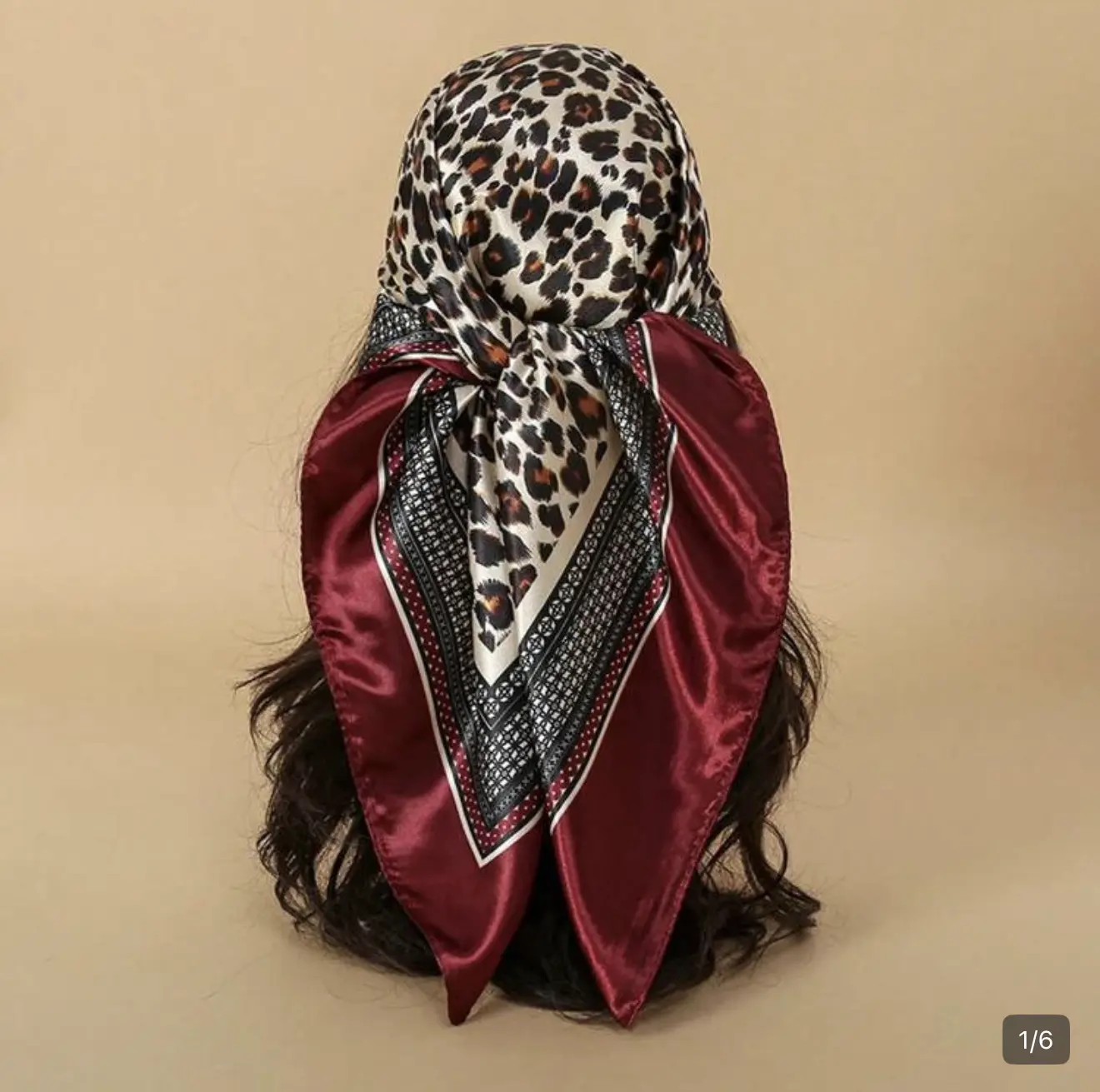Color-Block Decorated Head Wrap Scarf - Burgundy, Casual, Chic Styles for Fashion Clothing Accessories, Burgundy Head Scarves, Casual Head Scarves