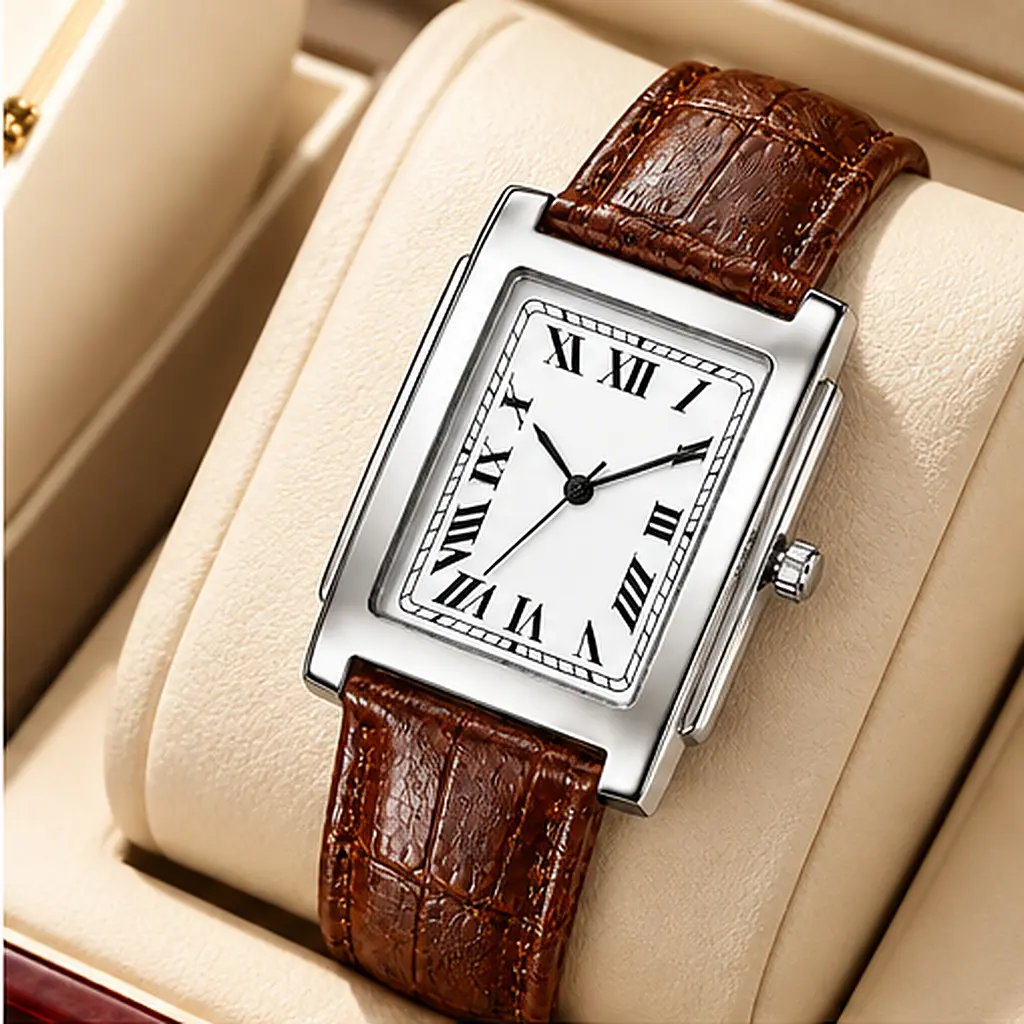 Men's Classic Rectangle Quartz Watch - Roman Numeral Display, Business-Casual Wristwatch, Ideal Birthday or Father's Day Gift, Watches