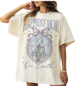 Retro Happiest Mom On Earth Shirt, Fairytale Castle Graphic Tee, Coquette Bow Mom Shirt, Cute Mama Aesthetic Outfit, Mother's Day Gift Idea, Youth and Adult Tee