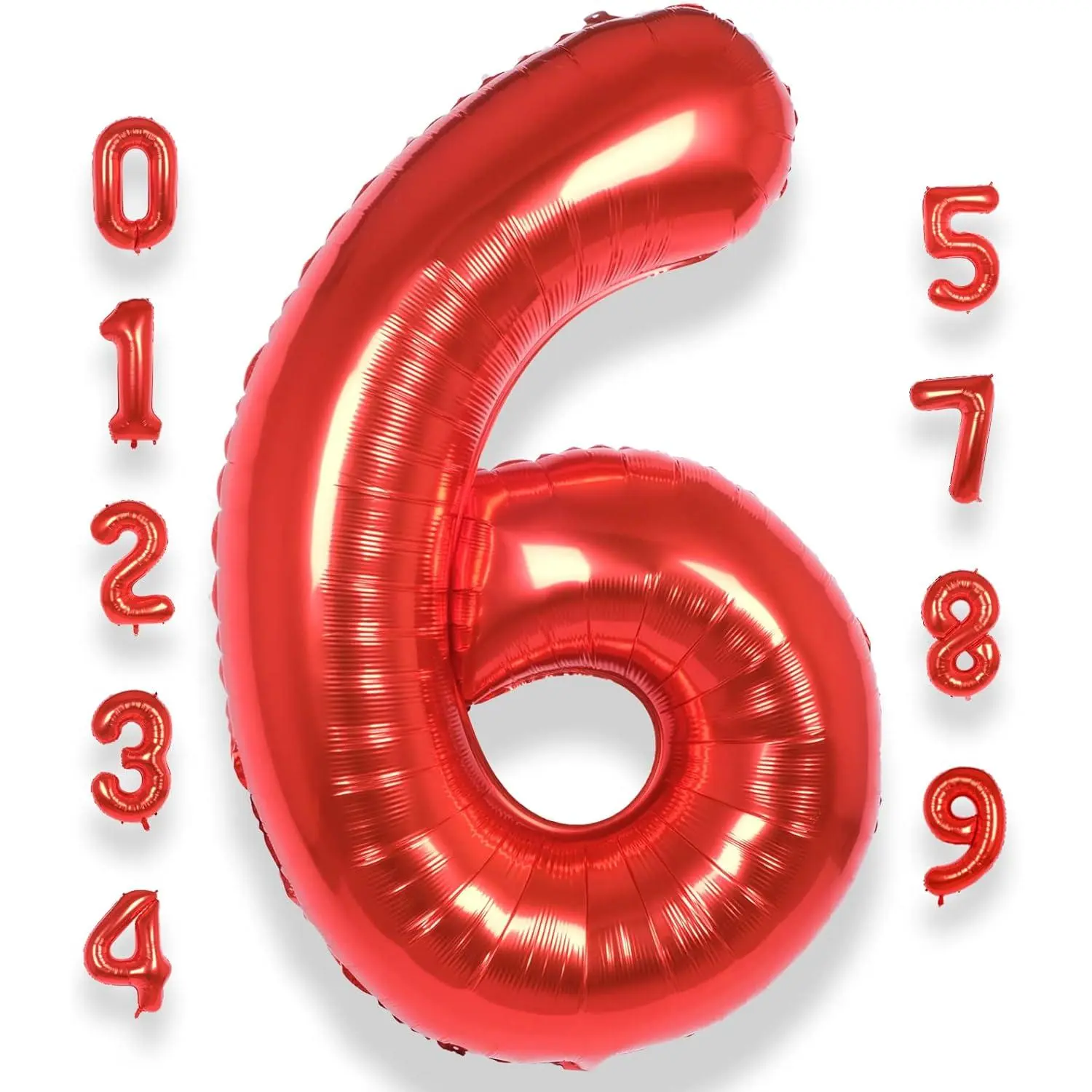 40 In Food Grade Large Numeral Numbered Balloon Decor, Red Number 6 Foil Helium Piece, 0-9 Jumbo Mylar Pieces for Kids' 6th Birthday & Anniversary Party Supplies