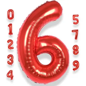 40 Inch Big Red 6 Balloon Number Large Foil Helium Number Balloons 0-9 Jumbo Giant Happy 6th Birthday Party Decorations for Boy or Girl Huge Mylar Anniversary Party Supplies