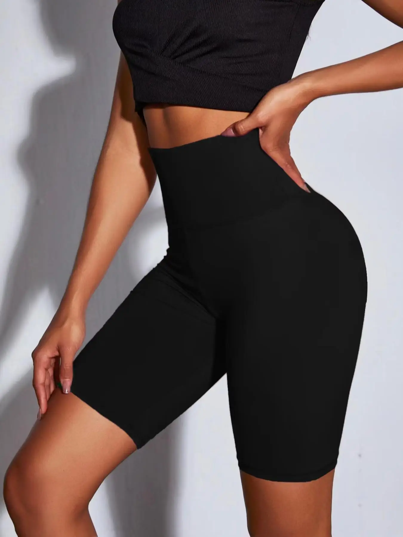 Women's Solid High Waist Biker Shorts, Tummy Control Butt Lift Cycling Shorts, Summer Sports Shorts Leggings, Women's Sportswear & Activewear, Gym Sho