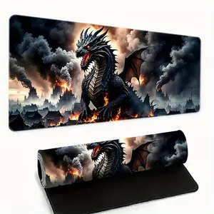 Large Rubber Gaming Mouse Pad, Winged Dragon Design Style, Ideal for Office and Game Settings, Christmas and Halloween Gift Choice