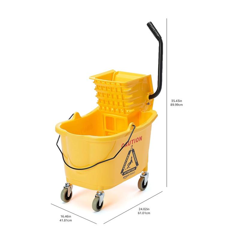 Side Press Wringer Combo Commercial Floor Cleaning Rectangular Mop Bucket on Wheels, 35-Quart, Yellow