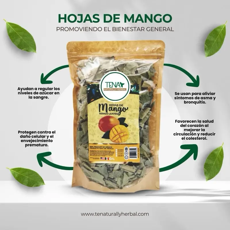 Dried Natural Whole Leaves Traditional Mango Herbal Tea - 4 oz Loose Leaf Sugar-Free Caffeine-Free Bag, Supports Digestion, Provides Antioxidant Properties